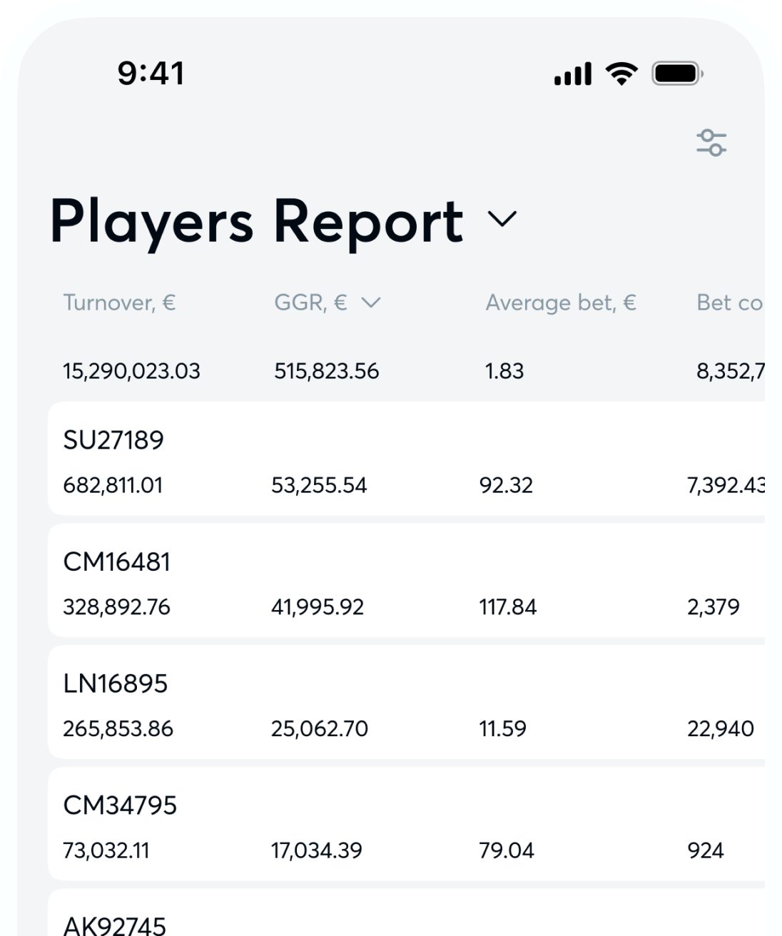 player-report-screen